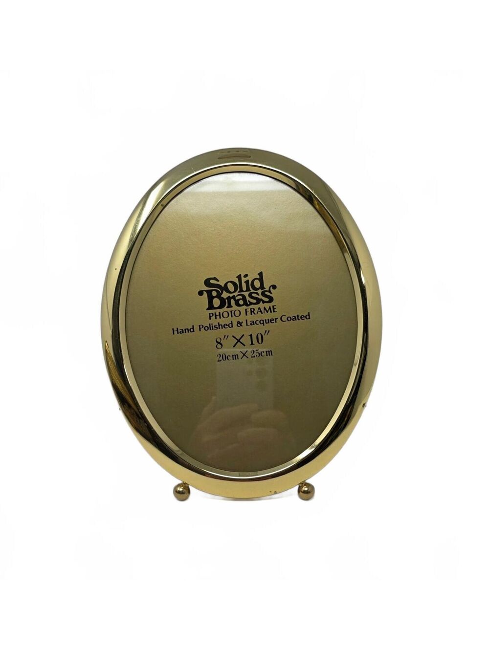 Vintage Solid Brass Oval 8x10 Picture Frame Footed Gold Tabletop Decor